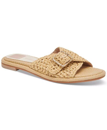 Dolce Vita Alonzo Sandals Women's 9 Beige Raffia Open Toe Slip On Slide HAWK634
