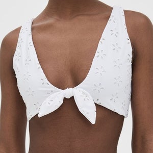 Beach Riot Dallas Bikini Top Womens Large White Magenta Eyelet Tie Front GBO1696