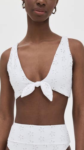 Beach Riot Dallas Bikini Top Womens Large White Magenta Eyelet Tie Front GBO1696