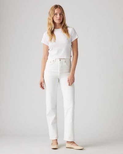 Levi's Ribcage Jeans Womens 25X27 White Denim Straight Leg Ankle Classic GBO1698