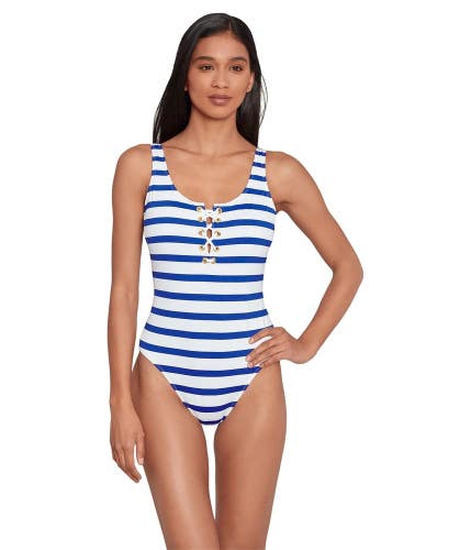 Lauren Ralph Lauren Swimsuit Womens 14 Blue Striped Scoop Neck One-Piece GBO1715