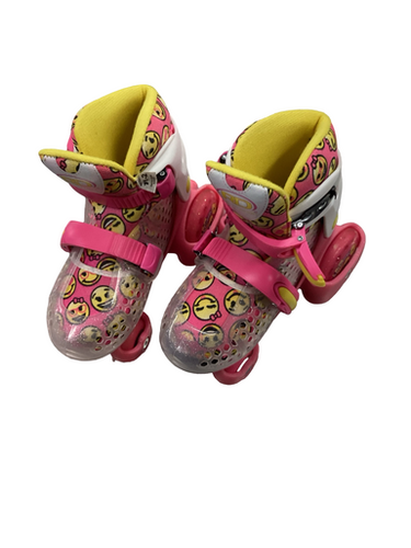 Used RollerDerby SMILEY ADJUSTABLE Junior Roller Quad Skates Pink Adjustable 11613-S000175150
