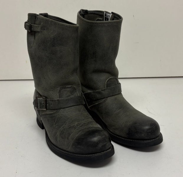 Frye Rogan Distressed Gray Leather Men's Engineer Boots US 10.5 EXCELLENT