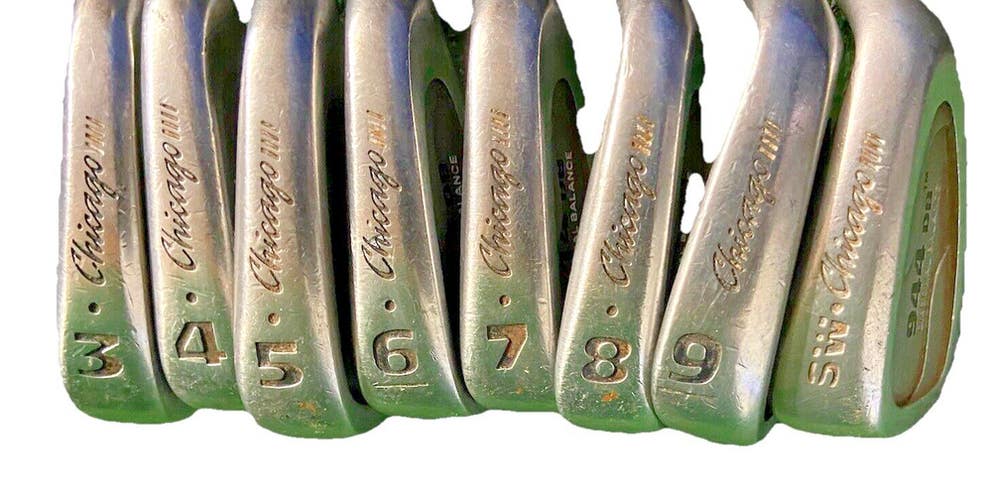 Chicago Golf 944 DB Tour Iron Set 3-9,SW RH Stiff Steel 5i/37.5" Good Grips