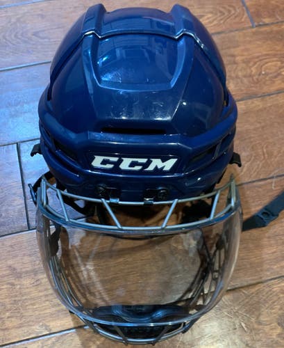 CCM Super Tacks X Medium Navy Pro Stock Helmet with Ronin Titanium Hybrid Shield *Read Description*