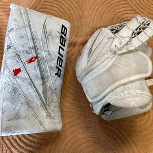 White Intermediate Bauer Vapor X5 Pro Goalie Glove & Blocker Set Regular (Used)