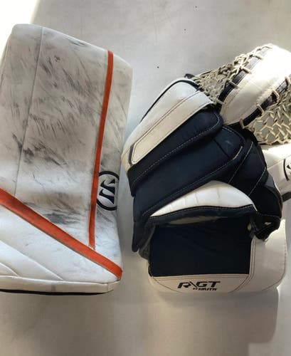 White Senior Warrior Ritual GT Pro Goalie Glove & Blocker Set Regular (Used)