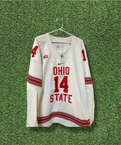 OHIO STATE BUCKEYES ALTERNATE GAME WORN HOCKEY JERSEY #14 - SIZE 60