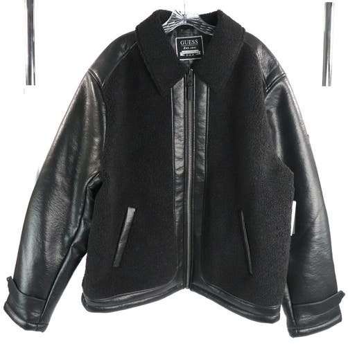 GUESS Mens Ren Bonded Faux Sherpa Jacket, Jet Black Multi, XXL