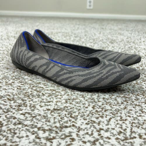 Rothys Shoes Womens Size 8 Gray The Point Knit Flats Zebra Washable Office Work