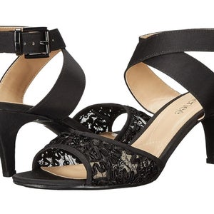 J. Renee Soncino Sandals Womens US 9 Black Lace Kitten Heel Ankle Strap ZOGG2090