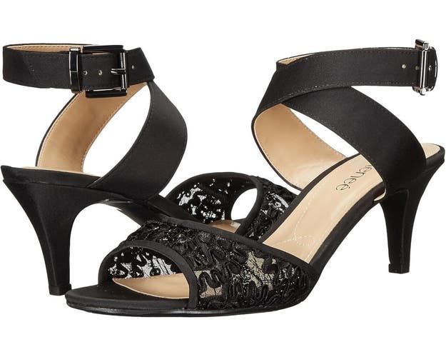 J. Renee Soncino Sandals Womens US 9 Black Lace Kitten Heel Ankle Strap ZOGG2090