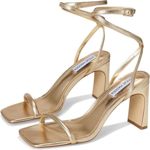 Steve Madden Eryka Sandals Womens 8 Gold Leather Square Toe Ankle Strap ZOGG2086