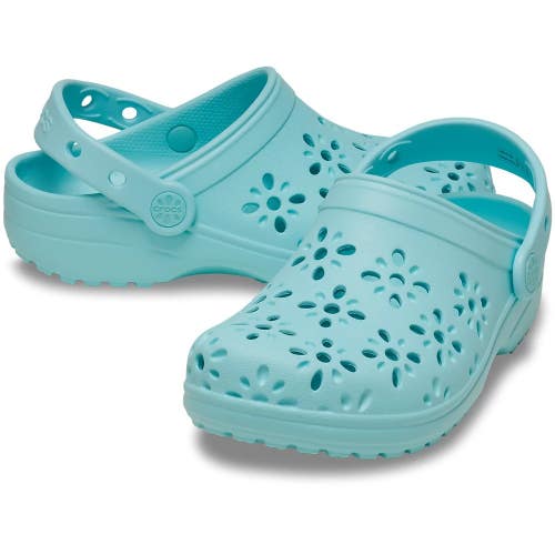Crocs Classic Floral Cut Out 210943-4PD Clogs Kids Aqua Comfort Shoes JAX453