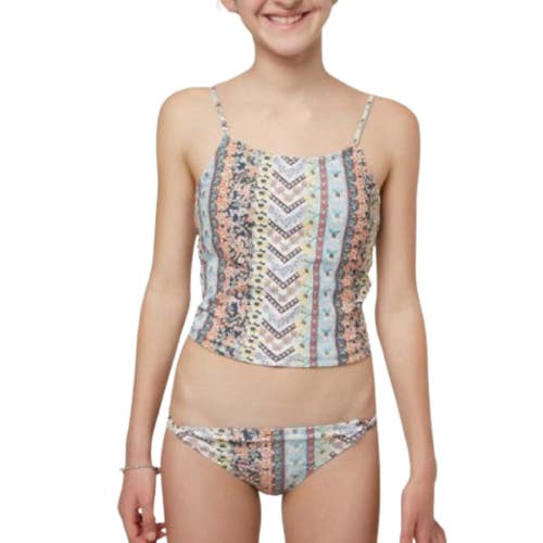 O'Neill Coco Tankini 2-Piece Kids Girl's 7 Blue Pink Stretch Swimsuits RED1030