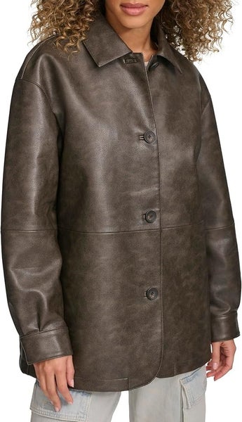 Levi's Blazer Women's Small Ash Faux Leather Long Sleeves Single Breasted RED952