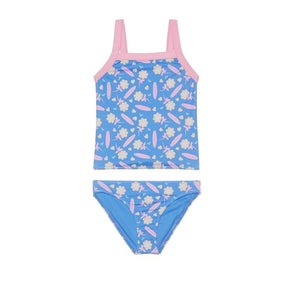 Roxy Lorem Tankini Swimsuit Kids Girl's 5 Blue Stretch Two-Piece Set RED1012