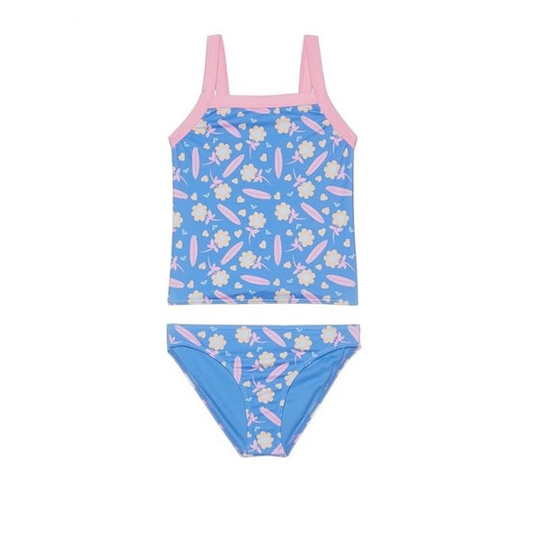 Roxy Lorem Tankini Swimsuit Kids Girl's 5 Blue Stretch Two-Piece Set RED1012