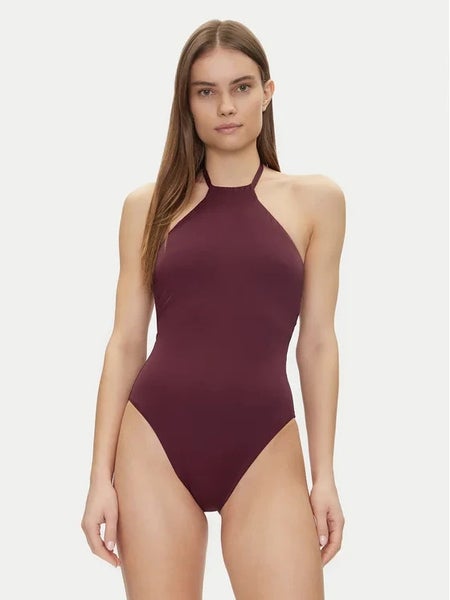 Lauren Ralph Lauren Beach Club Solid One-Piece Womens 10 Claret Swimsuit RED1023
