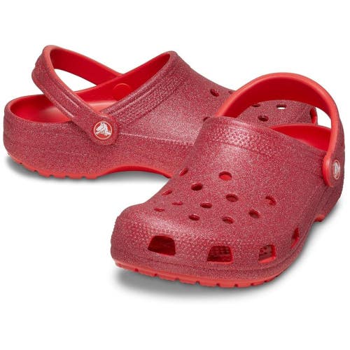 Crocs Classic 205942-6ZR Clog Unisex Red Glitter Slip On Comfort Shoes NIN215