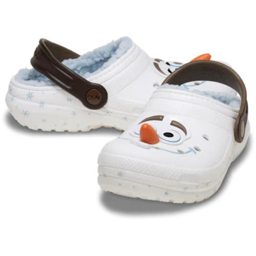Crocs Frozen Olaf Classics 210236-90H Clogs Toddler White Lined Shoes NIN269