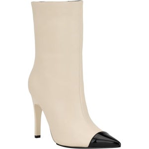 Nine West Winner Boots Womens 7 Ivory Leather Stiletto Heel Ankle Bootie LION673