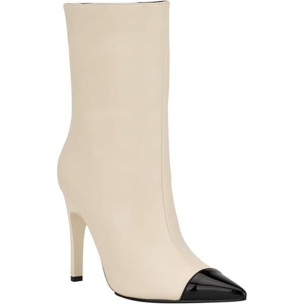 Nine West Winner Boots Womens 7 Ivory Leather Stiletto Heel Ankle Bootie LION673