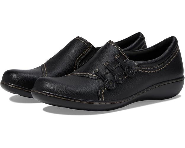 Clarks Ashland Effie Flats Women's 8.5 Black Leather Round Toe Loafers LION864