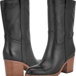 Nine West Hess Bootie Women's US 9 Black Leather Block Heel Dress Boots LION830