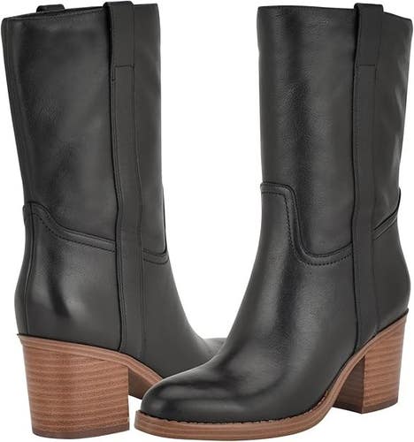 Nine West Hess Bootie Women's US 9 Black Leather Block Heel Dress Boots LION830