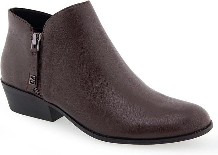 Aerosoles Collaroy Boots Women US 9 Java Leather Block Heel Ankle Bootie LION824