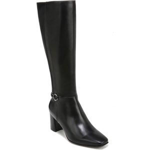 Naturalizer Waylon Boots Women 8 Black Faux Leather Square Toe Knee High LION554