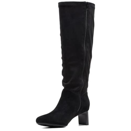 Clarks Kyndall Rise Boots Womens 9.5 Black Square Toe Side Zip Knee High LION648