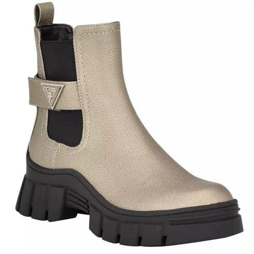 Guess Hensly Boot Women 5 Pewter Faux Leather Side Gore Platform Chelsea LION592