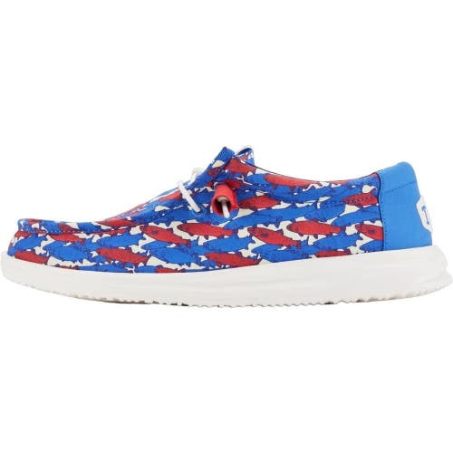 Hey Dude Wally H2O Fish Camo 41842-1DF Mens Blue Red Moc Toe Casual Shoes NIN344