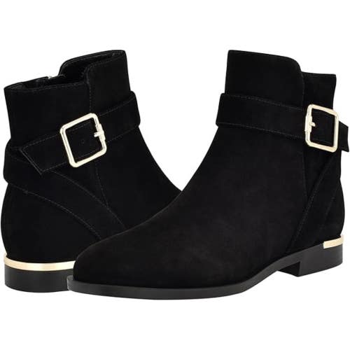 Nine West Alleva Boots Women's US 9 Black Suede Almond Toe Ankle Bootie LION393