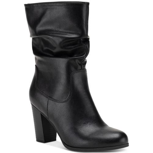 Style & Co Saraa Slouch Women's US 7 Black Faux Leather Mid-Calf Boots LION758