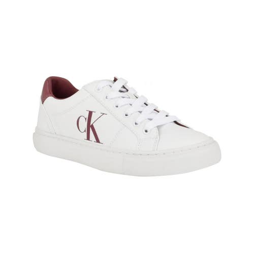 Calvin Klein Celbi Sneaker Womens 8.5 White Faux Leather Lifestyle Shoes LION566