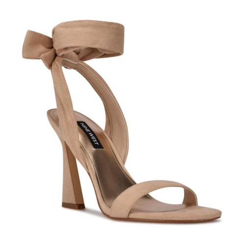 Nine West Kelsie Sandal Women's US 6.5 Beige Suede Open Toe Ankle Wrap LION633