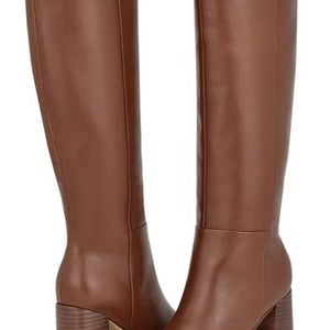 Calvin Klein Arista Boots Womens US 6 Brown Leather Block Heel Knee High LION704