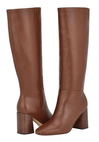 Calvin Klein Arista Boots Womens US 6 Brown Leather Block Heel Knee High LION704