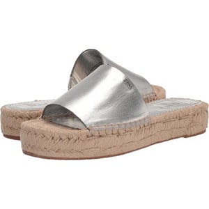 Dkny Camillo Sandals Women 11 Silver Leather Slip On Platform Espadrille LION446