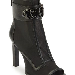 Karl Lagerfeld Paris Blayze Boots Womens 6.5 Black Peep Toe Ankle Bootie LION563