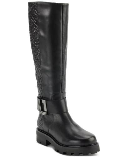 Karl Lagerfeld Paris Meara Boots Women's US 8 Black Quilted Knee High LION665
