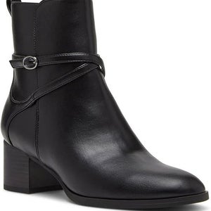 Anne Klein Moore Bootie Womens Black Faux Leather Block Heel Ankle Boots LION733