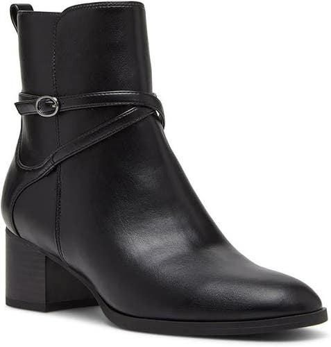 Anne Klein Moore Bootie Womens Black Faux Leather Block Heel Ankle Boots LION733