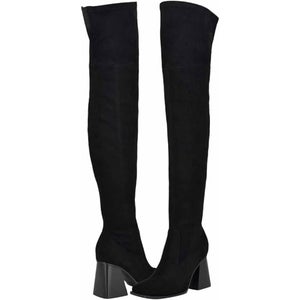 Nine West Begone Boots Women 9 Black Faux Suede Block Heel Over the Knee lion945