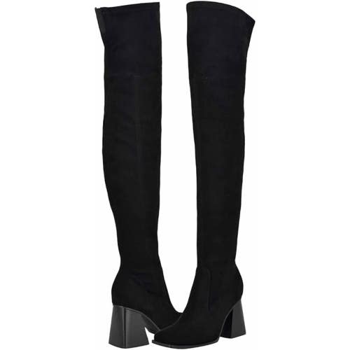 Nine West Begone Boots Women 9 Black Faux Suede Block Heel Over the Knee lion945
