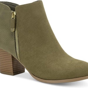 Style & Co. Masrinaaf Booties Womens US 6.5 Olive Suede Block Heel Boots LION231