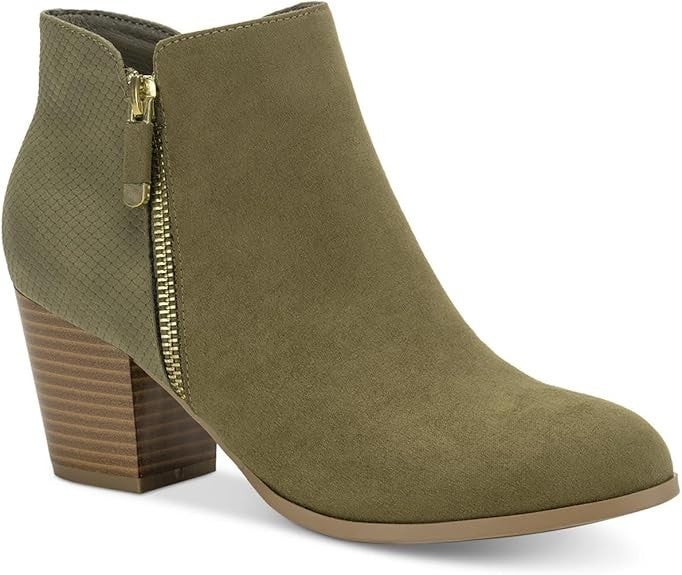 Style & Co. Masrinaaf Booties Womens US 6.5 Olive Suede Block Heel Boots LION231